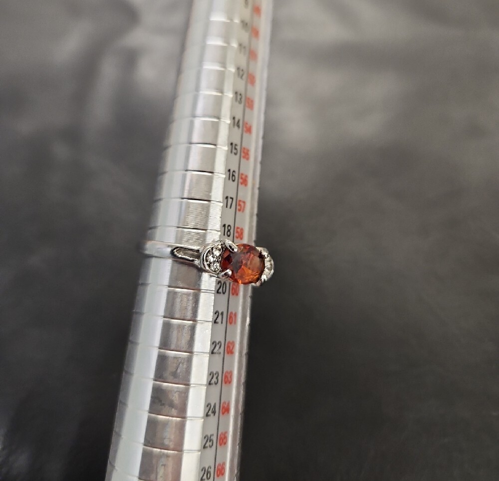 Silver Tone Faux Garnet Oval Ring - Picture 8 of 9